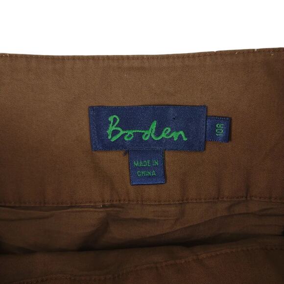 BODEN Women's 6 Embroidered Blue Flower Brown Cotton Knee Length Skirt w Pockets - Picture 2 of 6